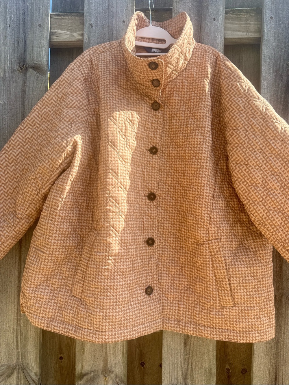 Lands End Quilted Jacket Tan Houndstooth PrimaLoft Insulated Women’s Plus 3X - Picture 5 of 12